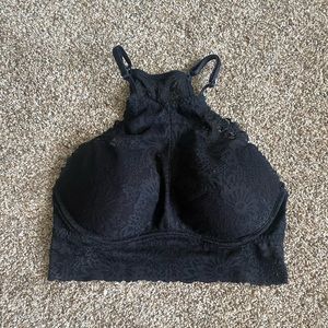 black lace halter bra